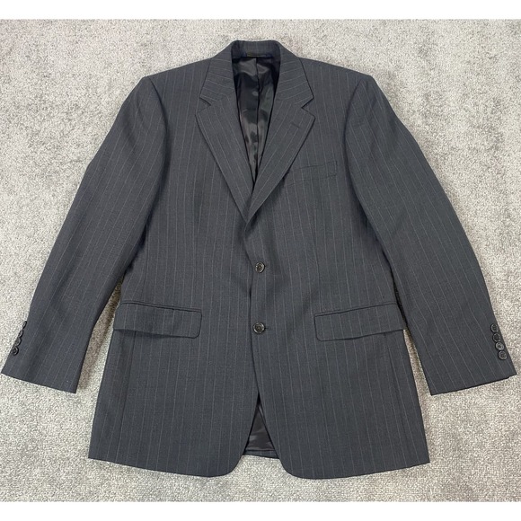 Brooks Brothers Suit Jacket 40 L Gray Striped Wool 346 Stretch Luxury Designer